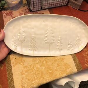 White Oval Ceramic Platter with Tree Design